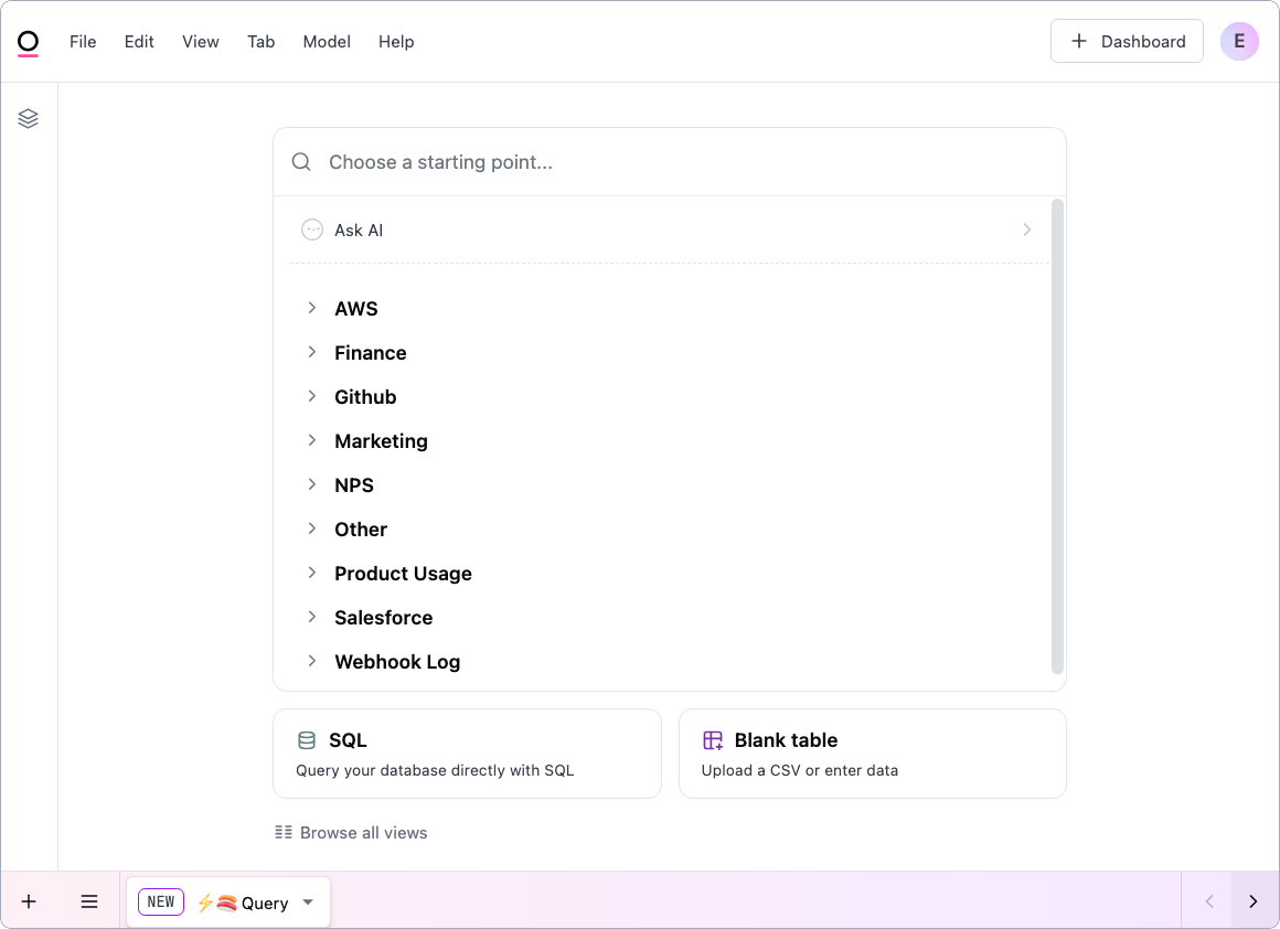 New query tab experience